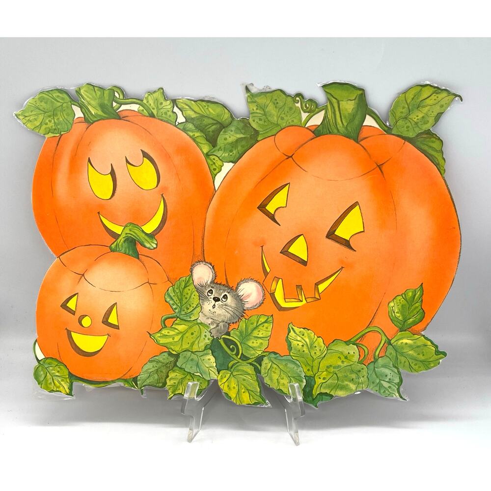 Vintage USA Halloween Die Cut Pumpkins Mouse Decoration Double Sided 16"x12"